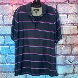 Nordstrom Men's Black Polo Shirt with Neon Stripes Size Large